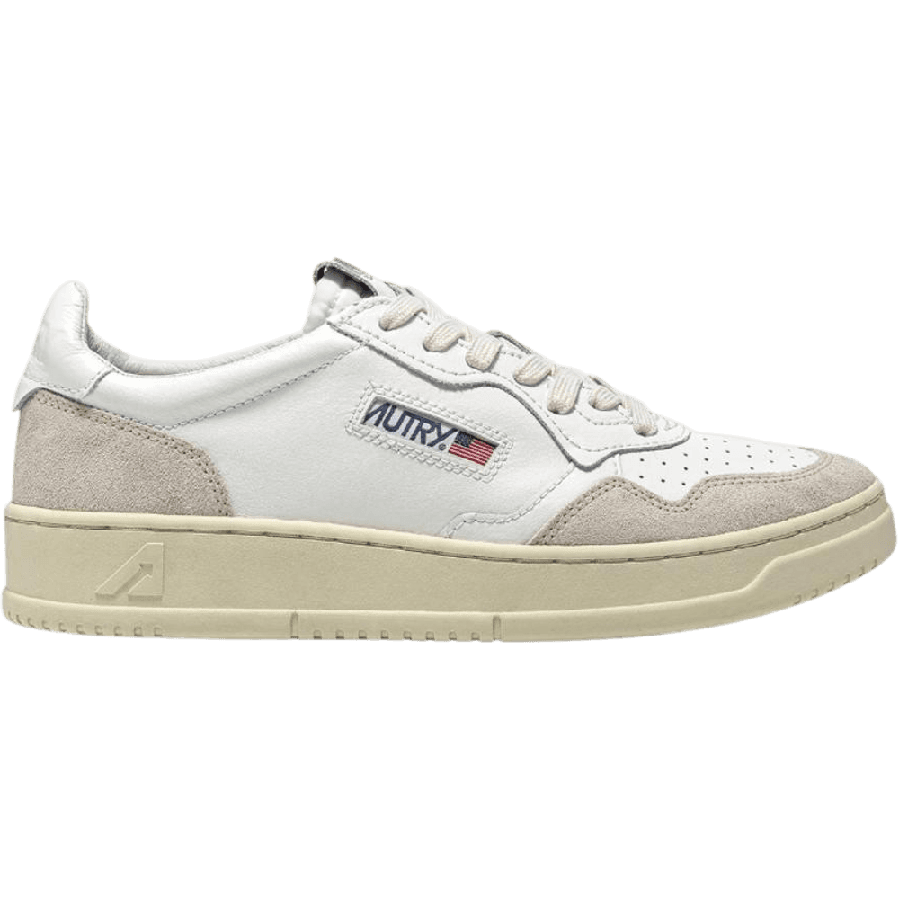 Autry Medalist Leather Low White Beige Suede (Women's)