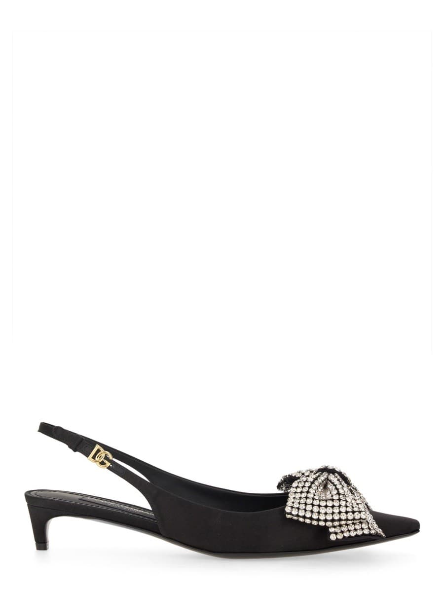 Dolce & Gabbana Satin Sling-Back with Rhinestone Embroidery