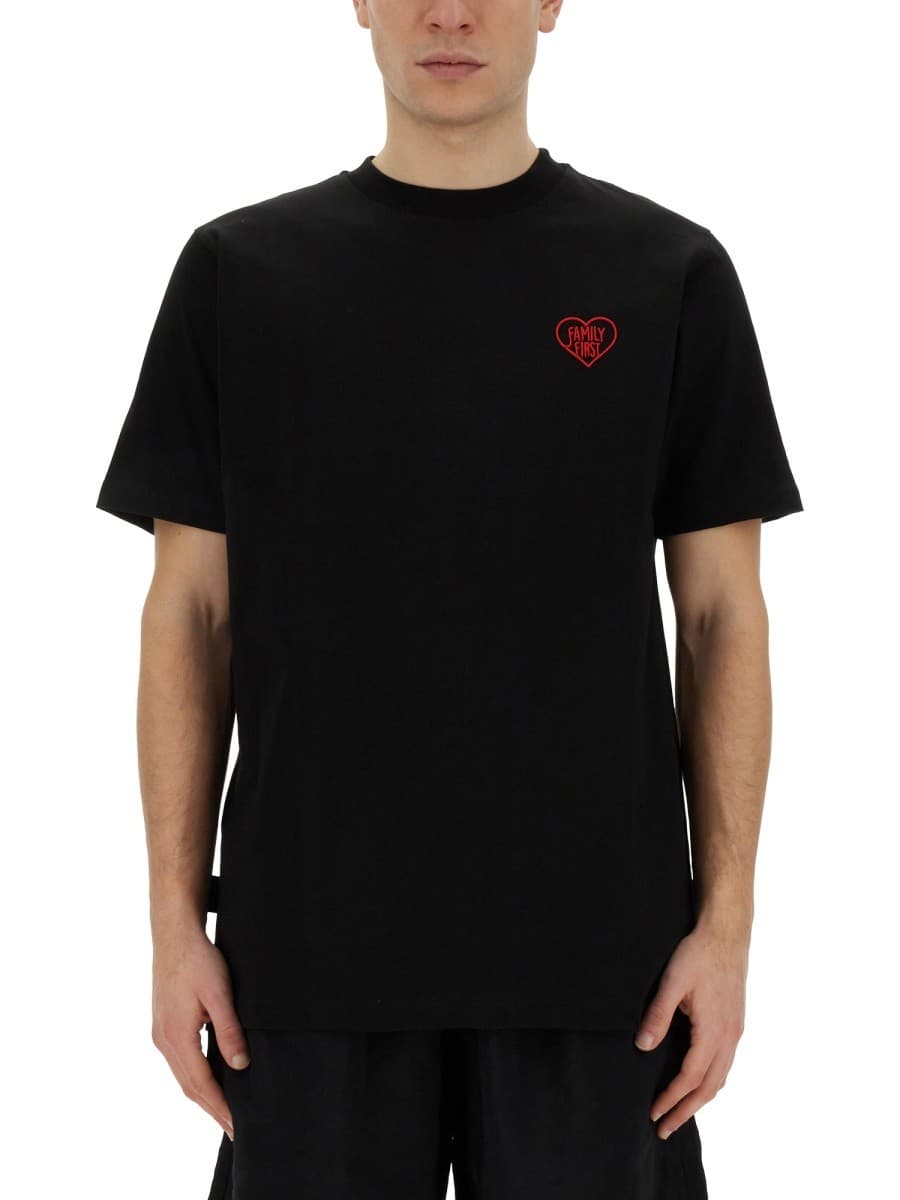 Family First T-Shirt with Heart Embroidery