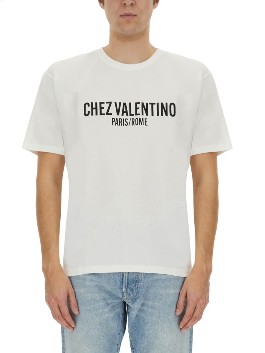 Valentino Cotton T-Shirt with "chez Valentino" Print