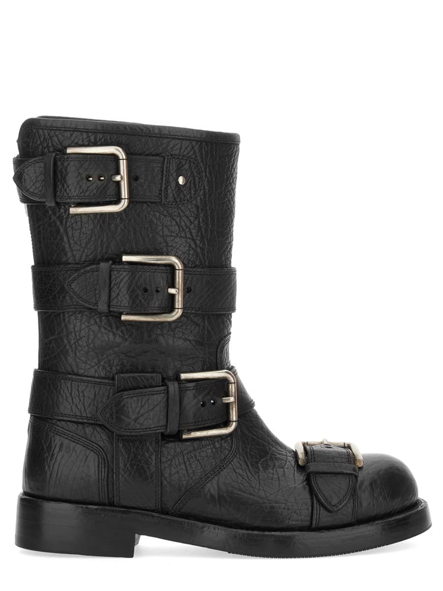 Dolce & Gabbana Leather Boot with Buckles
