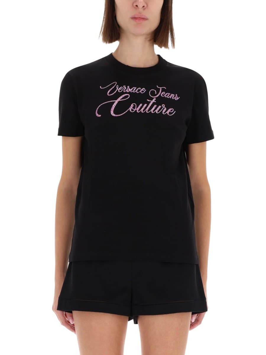 T-Shirt with Logo and Rhinestones