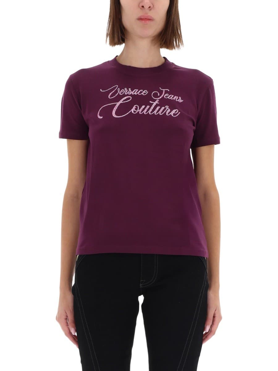Versace Jeans Couture T-Shirt with Logo and Rhinestones