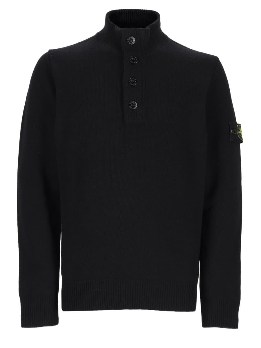 Stone Island Maglia Con Bottoni E Patch Logo