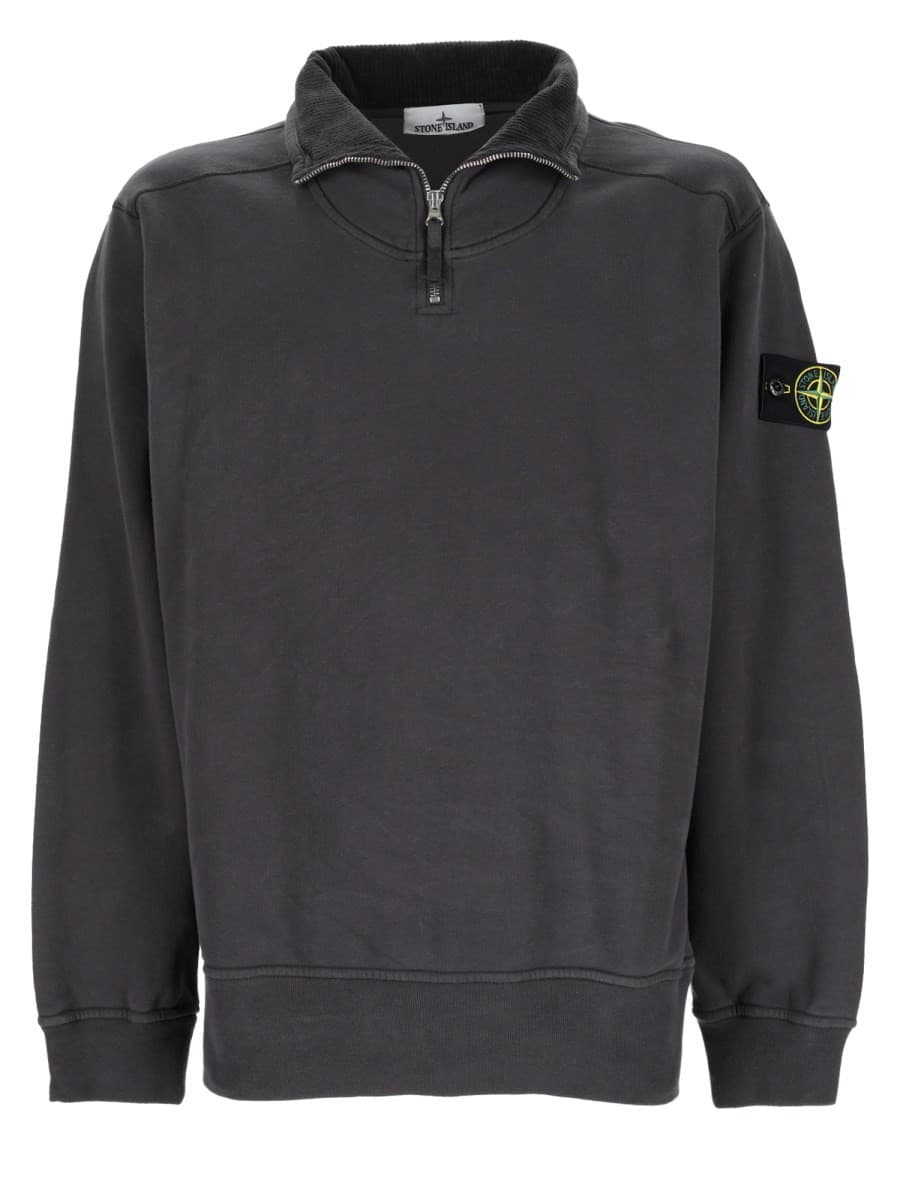 Stone Island Felpa con Zip Corta e Patch Logo