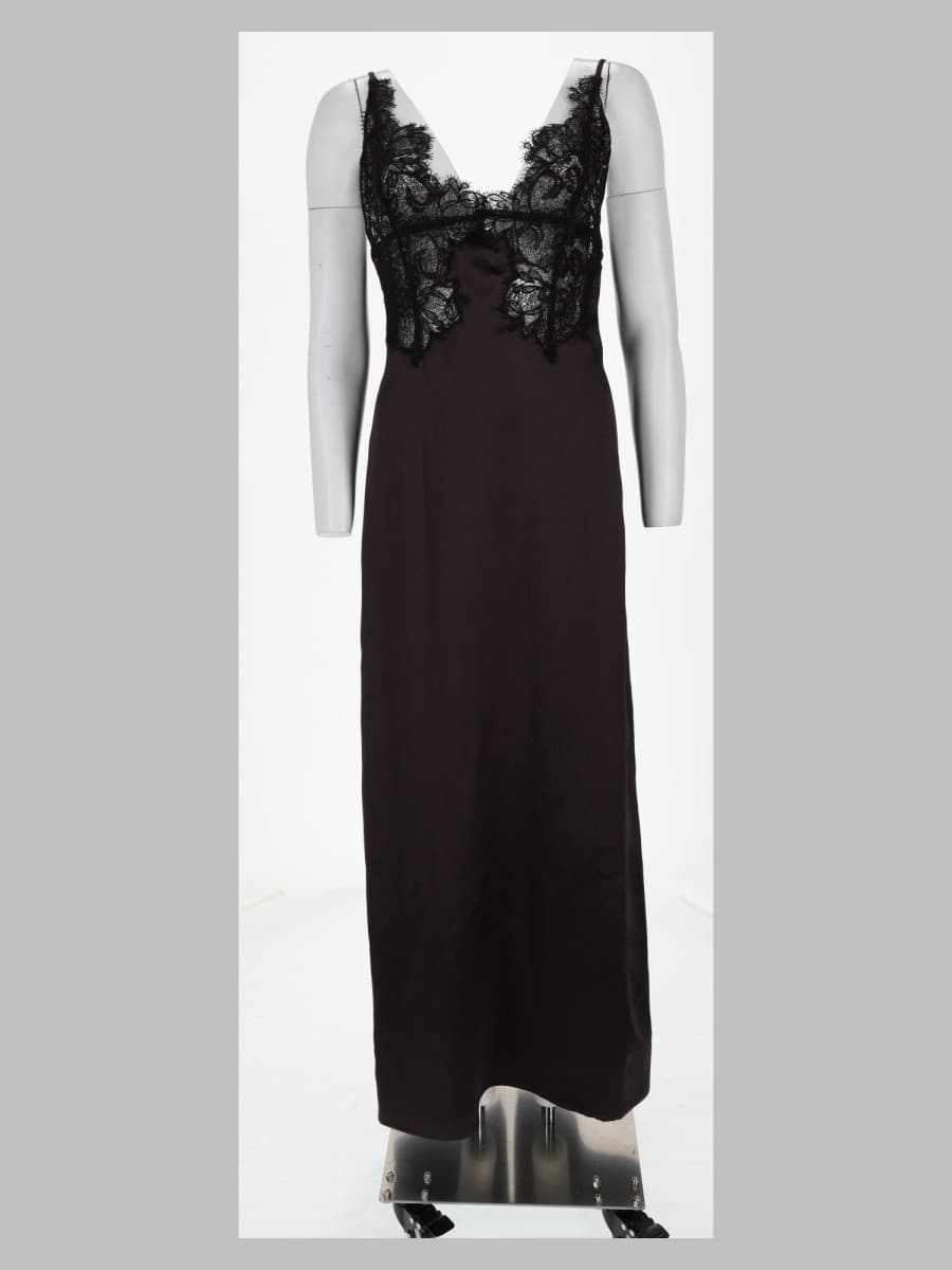 Alysi Abito in Satin con Inserto in Pizzo