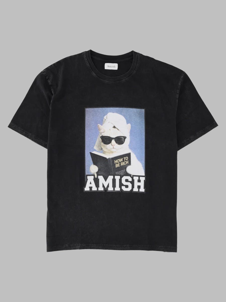 Amish T-Shirt con Stampa "Rich Cat"